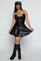 Womens Haute Monde Faux Leather Lace Up Corset Dress, Black, Size S