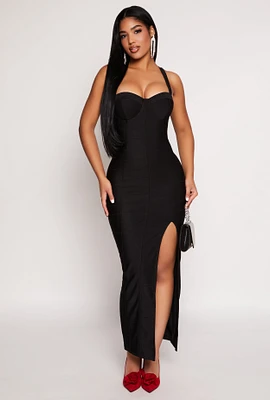 Womens Haute Monde Side Slit Bustier Maxi Dress,