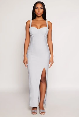 Womens Haute Monde Side Slit Bustier Maxi Dress, Grey, Size L