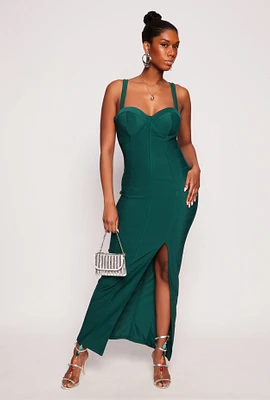 Womens Haute Monde Side Slit Bustier Maxi Dress, Green, Size M