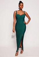 Womens Haute Monde Side Slit Bustier Maxi Dress, Green, Size S