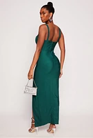 Womens Haute Monde Side Slit Bustier Maxi Dress, Green, Size S