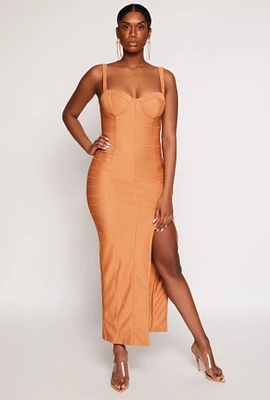Womens Haute Monde Side Slit Bustier Maxi Dress, M