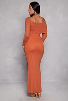 Womens Haute Monde Mesh One Shoulder Maxi Dress, Orange, Size S