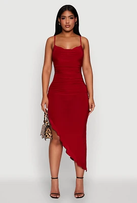 Womens Haute Monde Cowl Neck Asymmetrical Dress, Red, Size L