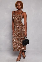 Womens Leopard Print Cami Maxi Dress, Brown, Size M