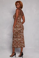 Womens Leopard Print Cami Maxi Dress, Brown, Size M