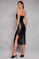 Womens Haute Monde Faux Leather Ruched Tube Dress, Black, Size S