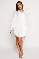 Womens Shadow Stripe Button Front Shirt Dress, White, Size M