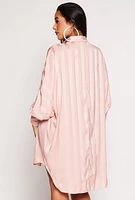 Womens Shadow Stripe Button Front Shirt Dress, Pink, Size L