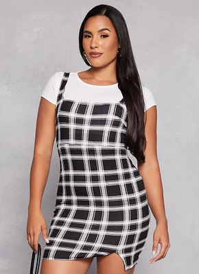 Womens Almost Famous Plaid Tank Dress with Tee,