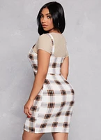 Womens Almost Famous Plaid Tank Dress with Tee, White, Size S
