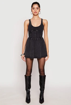 Womens Almost Famous Mineral Wash Corset Skater Dress, Black,
