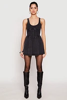 Womens Almost Famous Mineral Wash Corset Skater Dress, Black,
