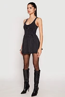 Womens Almost Famous Mineral Wash Corset Skater Dress, Black, Size M