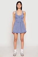 Womens Almost Famous Mineral Wash Corset Skater Dress, Blue, Size S