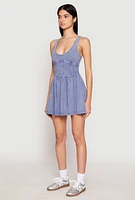 Womens Almost Famous Mineral Wash Corset Skater Dress, Blue, Size S