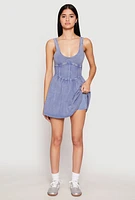 Womens Almost Famous Mineral Wash Corset Skater Dress, Blue, Size S