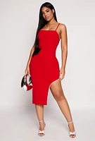 Womens Rhinestone Trim Asymmetrical Bodycon Dress, Red, Size L