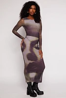 Womens Almost Famous Mesh Striped Face Graphic Maxi Dress, Purple, Size M