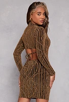 Womens Almost Famous Lurex Tie Back Cut Out Dress, Brown, Size S