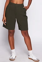 Womens Iris Crepe Knit Pleated Shorts, Green, Size L