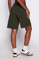Womens Iris Crepe Knit Pleated Shorts, Green, Size L