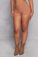 Womens Side Buckle Detail Shorts, Khaki, Size S