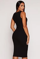 Womens Cut Out Bow Sleeveless Midi Dress, S