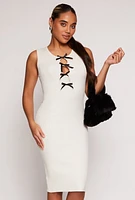 Womens Cut Out Bow Sleeveless Midi Dress, White, Size L