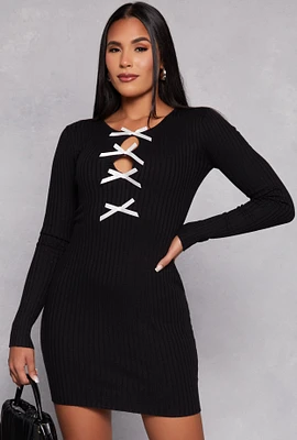 Womens Cut Out Bow Sweater Dress, Black,