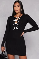Womens Cut Out Bow Sweater Dress, Black, Size S