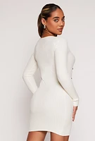 Womens Cut Out Bow Sweater Dress, White, Size M
