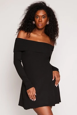 Womens Ribbed Knit Off The Shoulder Dress,