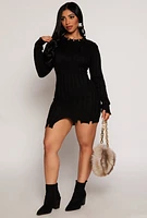 Womens Distressed Hem Mini Sweater Dress,