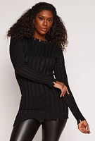 Womens Distressed Hem Mini Sweater Dress,