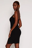 Womens Ribbed Knit Side Slit Cami Dress, Black, Size M