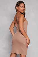 Womens Ribbed Knit Side Slit Cami Dress, Brown, Size S