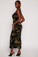 Womens Swirl Print Tube Sweater Dress, Green, Size L