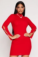 Womens Almost Famous Rhinestone Bow Cut Out Mini Dress, Red, Size M