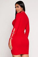 Womens Almost Famous Rhinestone Bow Cut Out Mini Dress, Red, Size M