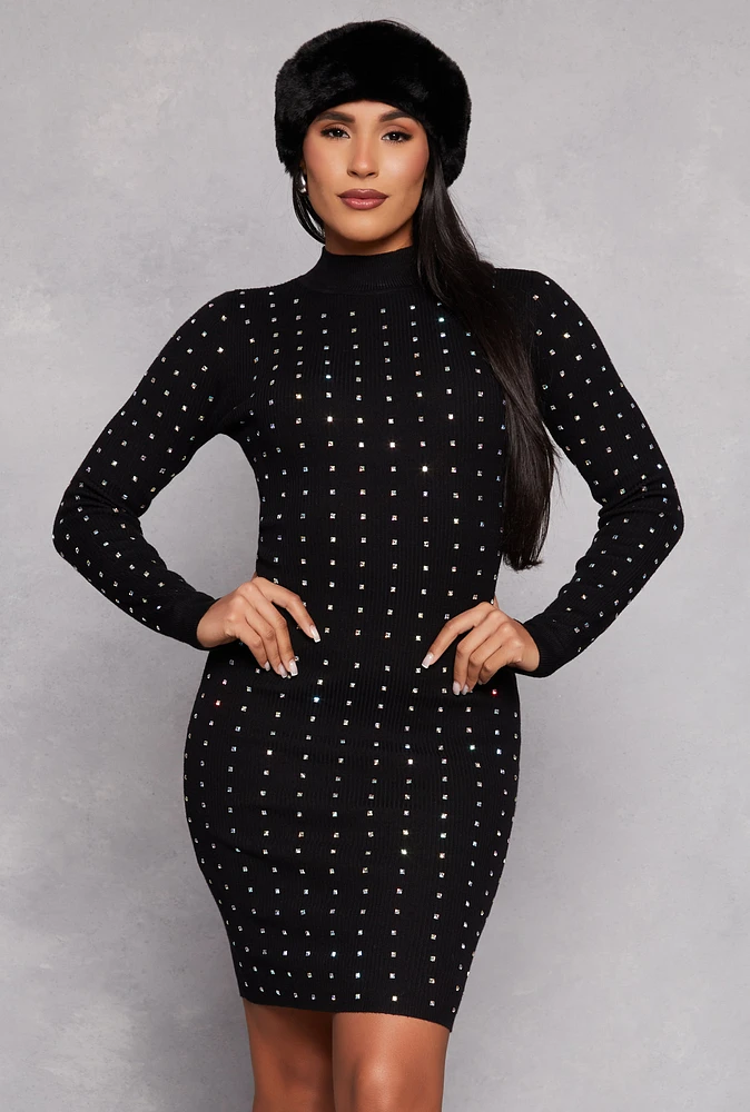 Womens Almost Famous Rhinestone Studded Sweater Dress,