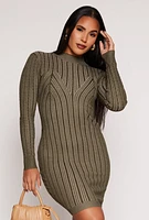 Womens Almost Famous Ribbed Knit Shadow Stripe Sweater Dress, Green, Size M