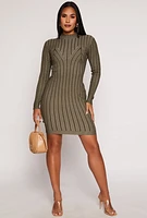 Womens Almost Famous Ribbed Knit Shadow Stripe Sweater Dress, Green, Size S