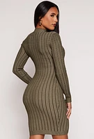 Womens Almost Famous Ribbed Knit Shadow Stripe Sweater Dress, Green, Size S