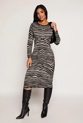 Womens Almost Famous Zebra Lace Up Back Sweater Dress, Multi,