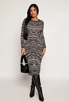 Womens Almost Famous Zebra Lace Up Back Sweater Dress, Multi,