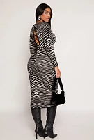 Womens Almost Famous Zebra Lace Up Back Sweater Dress, Multi,