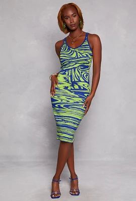 Womens Abstract Print Tank Midi Dress, Green, Size S
