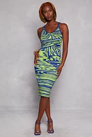 Womens Abstract Print Tank Midi Dress, Green, Size S